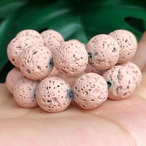 Natural Lava Volcanic Rock Stone Rubber Nude Pink Hematite Round Loose Spacer Beads For Jewelry Making DIY Bracelet 4-12mm 15