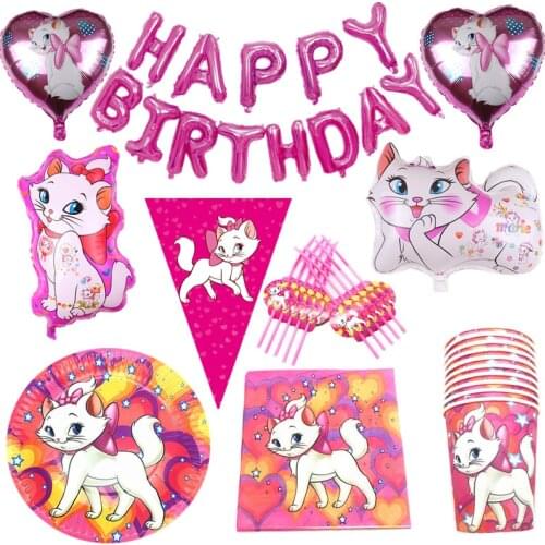 Marie Cat Theme Paper Straw Plate Tablecloth Balloon Party Supplies Kids Favor Birthday Party Wedding Decorations Baby Shower