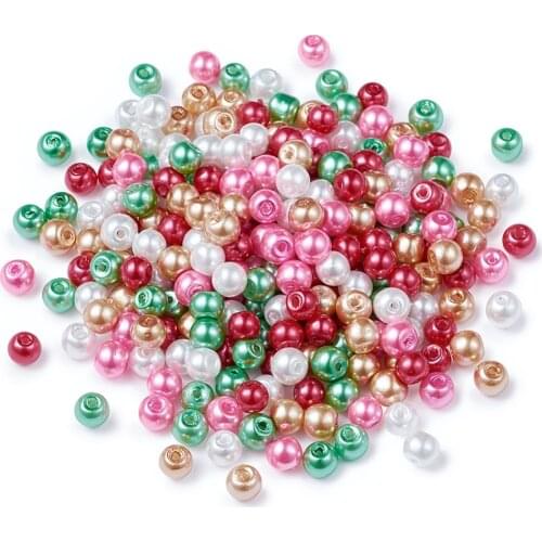 4/6/8mm Red Green Christmas Mix Pearlized Glass Pearl Loose DIY Beads for Jewelry Making Findings Accessories Bulk Mixed Color