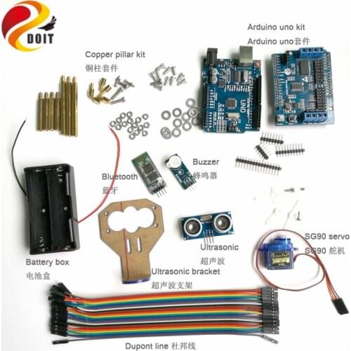 DOIT Bluetooth Development Kit Ultrasonic Obsatacle Avoidance Controller Kit with UNO Board+Motor Dirve Board for Arduino Car