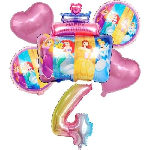 6Pcs Disney Princess Cake Foil Balloons 32inch Number Birthday Party Decorations Globos Baby Shower Kids Toys Children Ballons
