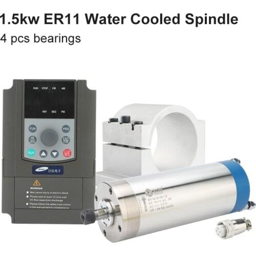 CNC Spindle Motor Kit 1.5kw ER11 Diameter = 80mm Water-Cooled Spindle&Inverter / VFD&80mm Spindle Bracket For CNC Router