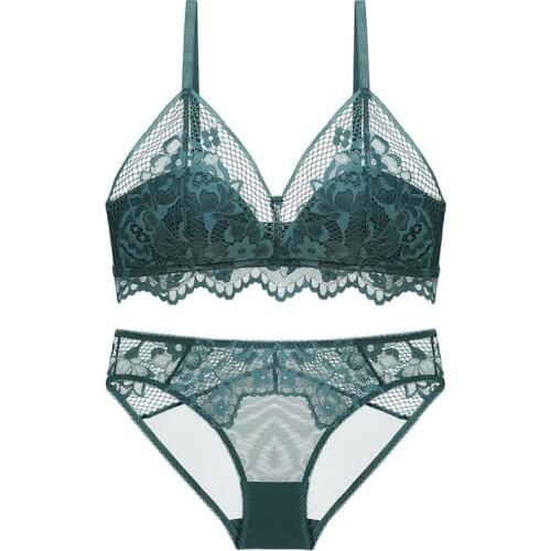 Thin Lace Mesh womens Bra Sexy Lingerie Wireless Bralett Push up Breathable Underwear Women Panties Briefs Sets
