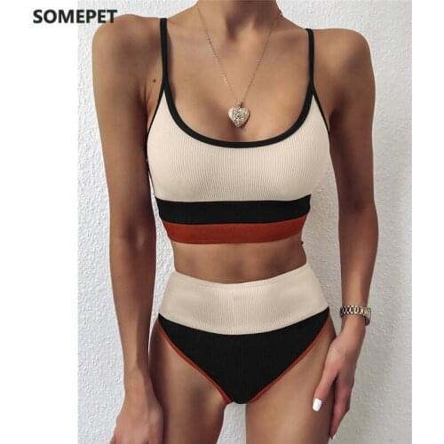 Push Up Swimsuit Female Patchwork Swimwear For Women Bathing Suit High Waist Bikini Set Sport Wear Swimming Suit Sexy Bikini