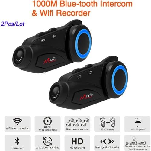 Maxto M3 Intercom Motorcycle Headset 1080P HD Camera 6 Riders Group Talking Bluetooth Moto Interphone & Wifi Recorder
