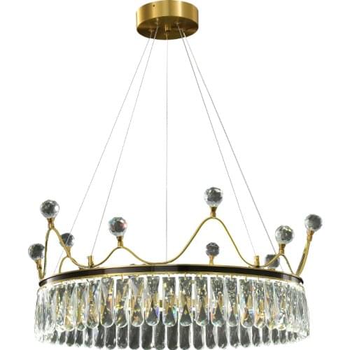 Full Copper Chandelier Lights Creative Crown Crystal Luminaires Postmodern Luxury Foyer Bedroom Childrens Room LED Lamp Pendant