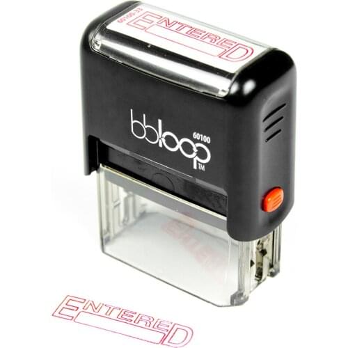BBloop Stamp "ENTERED" Self-Inking. Rectangular. Laser Engraved. RED