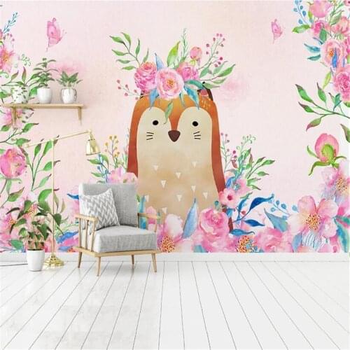 Milofi Nordic minimalist little fox flower childrens room decoration background wall paper mural