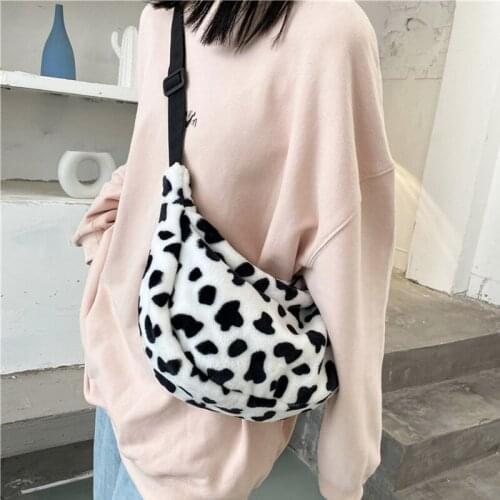 New Fashion Fur Fleece Cow Print Women Waist Purse Adorable Girl Fanny Pack Female Shoulder Crossbody Bag