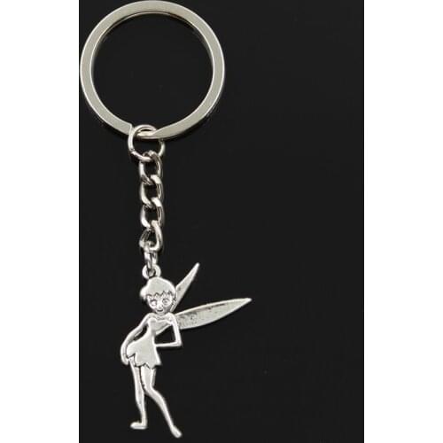 Fashion 30mm Key Ring Metal Key Chain Keychain Jewelry Antique Silver Color Plated Fairy 36x27mm Pendant