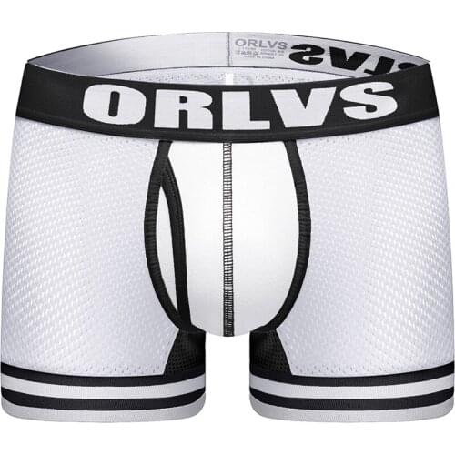 ORLVS Brand Underwear Boxer Men Breathable Mesh Mens Boxers Male Underpants Sexy Gay penis pouch Panties Mens Trunks Pant
