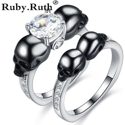 2PCS Vintage Black Color Skull Women Zircon Ring Set Jewelry Punk Rings Women engagement ring ring Dropshipping