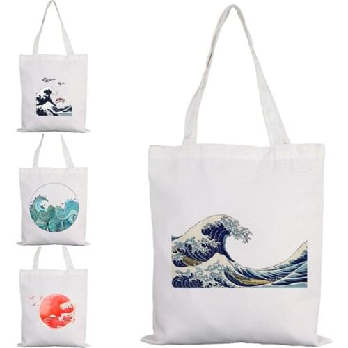 Ukiyoe Customizable Bag Fabric Shopper Bags Designer Handbags Japan Woman Anime Tote Luxury Women Brands Canvas Summer Printed