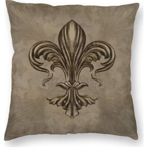 Vintage Fleur De Lis Lily Flower Cushion Covers Sofa Decoration Fleur-De-Lys Square Throw Pillow Cover 40x40cm