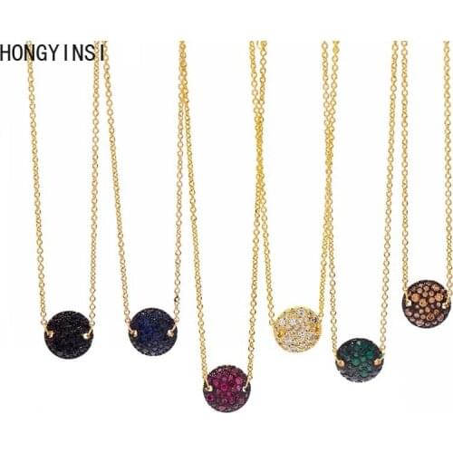 Brand Round Honeycomb Design Micro Colorful Cubic Zirconia Collar Necklace Women Small Mushroom Design Fashion Jewelry