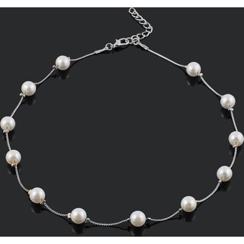 Simulated 12 Pearl Beads Golden/ Silver Plating Retro Necklace Fashion Choker Necklaces For Women Dropshipping Girls Gifts