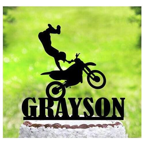 Personalised name Motocross Biker boy birthday Acrylic cake toppers wedding baptism baby shower Baptism party decorations