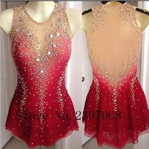 Figure Skating Dresses Red Girls Custom Ice Skating Dress Expensive Ice Skating Clothes Women Competition Skating Skirt N54