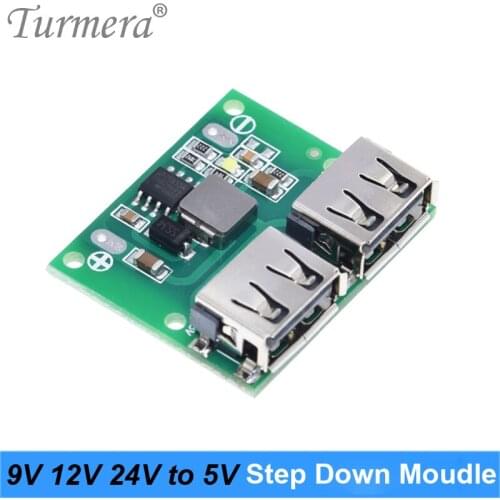 Turmera 6-24V 9V 12V 24V to 5V 3A Car USB Charger Module DC Buck Step Down Converter 5V Power Supply Module for Lithium Battery