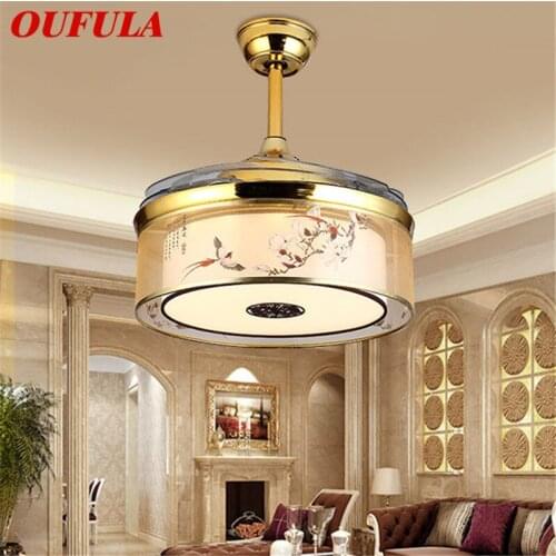 OUFULA Ceiling Fan Lights Lamps Remote Control Without Blade Modern Gold LED For Home Dining Room Restaurant