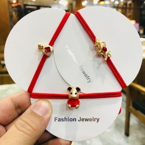 Fashion Hot Selling Red Elastic Hair Rope Hair Band Alloy Ox Bull Luky Bags Girls Hair Accessories Kids Gifts Festivals