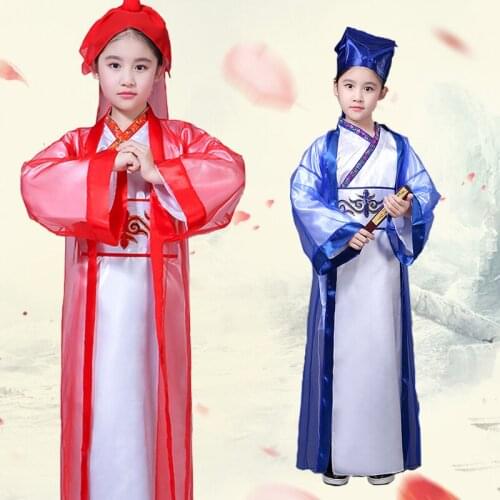 Chinese Style Scholar Clothes Ancient National Costumes Traditional Children Hanfu Robe Cosplay Stage Performance Show Wear