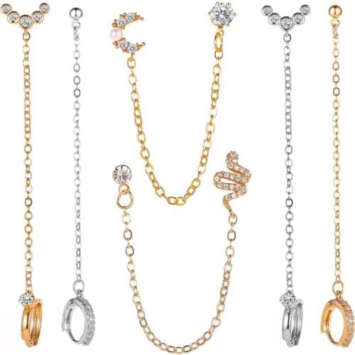 Starose 1pc Punk Snake Moon Stud Earring Star Leaf Chain Fake Ear Piercing Helix Piercing Earcuff Tassel Earrings Party Jewelry