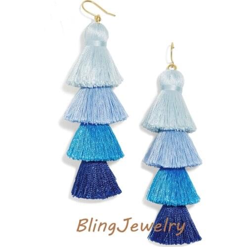 Tassel Ombre Tassel Earrings Summer Stacked Tassel Earrings Four Tiered Tassel Fringe Earrings E17062205