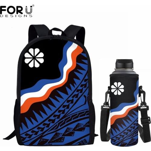 FORUDESIGNS Fashion Teenagers Schoolbags Portable Water Bottle Cover Bags Vintage Island Flag Design Backpack Set Casual Satchel