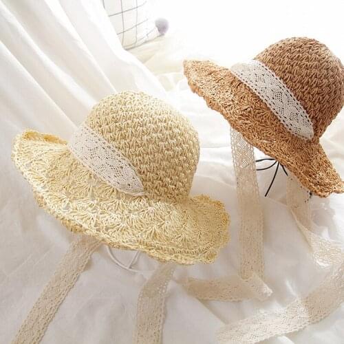 Summer Boater Hats For Women Straw Hat Elegant Lady Girls Lace Ribbon Bow Beach Hat Floppy Female Panama Travel Sun Hat Chapeu