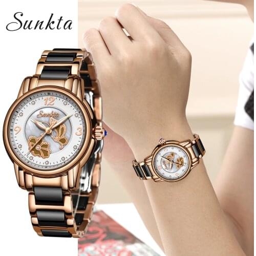 SUNKTA Neue Rose Gold Uhr Frauen Quarz Uhren Damen Top Marke Luxus Weibliche Armbanduhr Mädchen Uhr Frau geschenk Zegarek damski