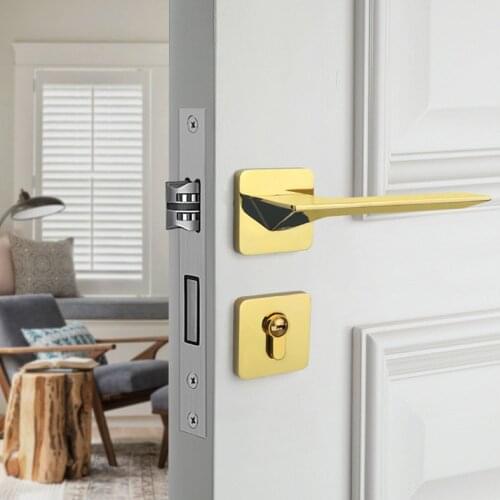 Light luxury door lock indoor bedroom door lock household mute magnetic door lock golden wooden door lock split lock