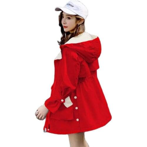 Trench Coats Womens Casual Hooded Windbreaker Large Size Student Color Matching Mid-Length Jacket With Lining Girl Tops