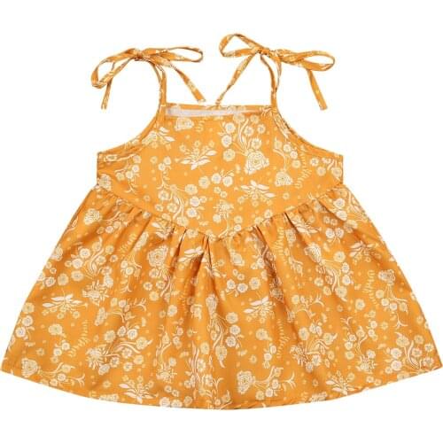 2021 0-6Y Summer Boho Kids Baby Girls Dress Floral Full Print Sleeveless Yellow Loose Sundress Infant Clothes