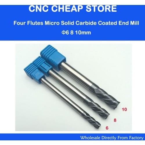 3Pcs Of 6 8 10mm 4F Four Flutes Micro Solid Carbide Face End Mill CNC Milling Cutter Bits Steel Milling HRC55 Long Sprial 75mm