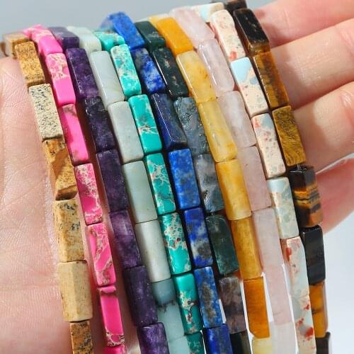 30pcs Natural Square Tube Beads Lapis Lazuli Amethyst Crystal Amazonite Spacer Bead For Jewelry Making DIY Bracelet Pendant