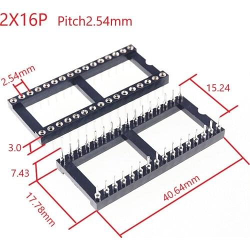 50pcs 0.100" 2.54mm Pitch IC socket 32 Position 2x16 Pin machine Pin Row spacing 15.24mm wide plate DIP Through hole solder