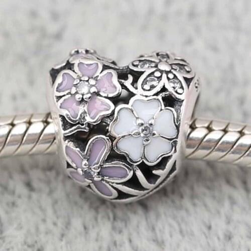 Authentic S925 Silver Bead DIY Jewelry Poetic Blooms Charm fit Lady Bracelet Bangle Mixed Enamels & Clear CZ