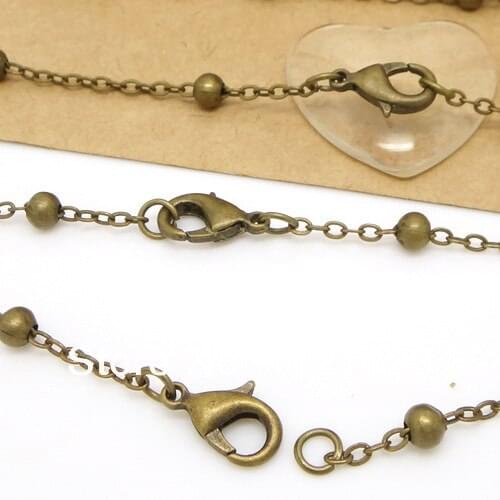Free Ship!100pcs antique bronze Jewelry Link Curb chain with 4mm Ball Bead necklace chains with Lobster clasp 18"L