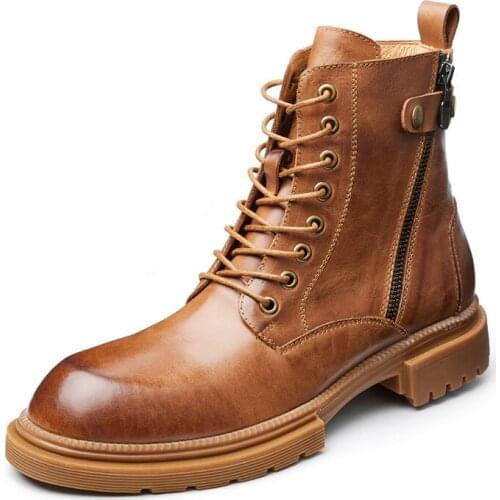 Chelsea boots mens Winter Plus Velvet Warm High Top Autumn Winter British Retro Men Shoes All Match Cowhide Genuine Leather