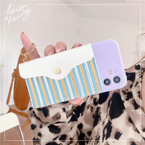 Bronzing Stripes Wallet Card Phone Case for IPhone 12 11 Pro Max Mini 2020 SE X XS XR XSMAX 8 7 Plus Anti-fall Protective Cover