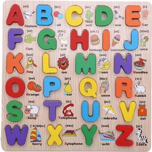 Wood English Letters Children Kids Educational Alphabet Cognition Pronunciation Spell Learning Toys Children Jigsaw Puzzle Toys