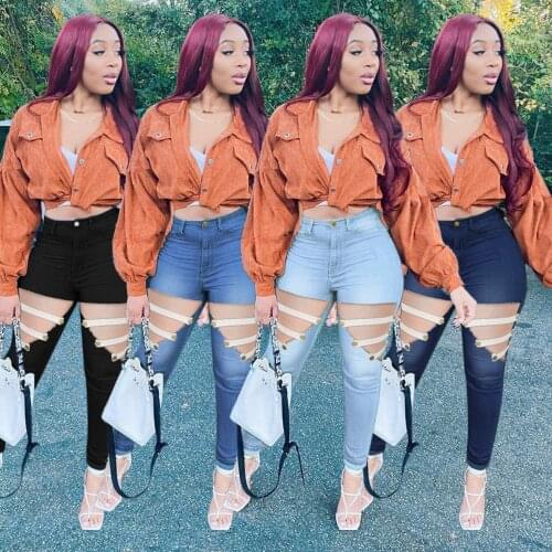 Women Bandage Pants Vintage High Waist Jeans Skinny Pencil Pants ull Length Mom Jeans Hollow Out Denim Pants Vaqueros Mujer