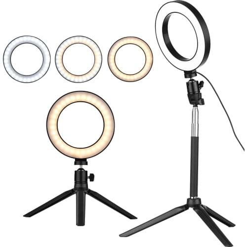 Photography 6 Inch Mini LED Ring Light Lamp 3 Lighting Modes Mini Desktop Tripod Ballhead for Selfie for Selfie Makeup Youtube