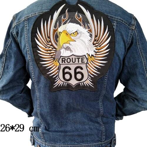 Iron on Eagle Route 66 embroidery Motorcycle patch Embroidery big Patch Badge For Jacket Fashion cute cool Outdoor sports