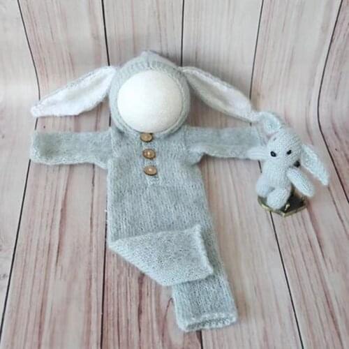 Newborn Romper Set Knitted Rabbit Toy Baby Easter Bunny Bonnet Soft Hat Infant Pajamas Newborn Onesie Overalls Photogaphy Props