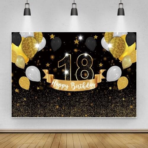 Laeacco Gold Balloon Stars Glitter Shiny Polka Dot 18 21 30 50 Birthday Party Background Photographic Backdrops For Photo Studio