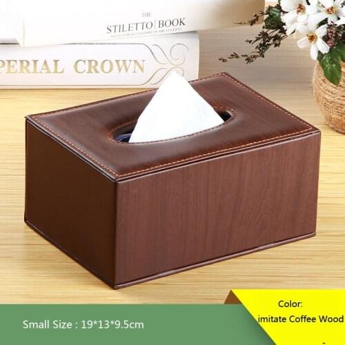 Small Coffee Wooden Retro Tissue Box holder Toiet Paper Dispenser Napkin Holders Rectangle PU Leather Tissue Cover