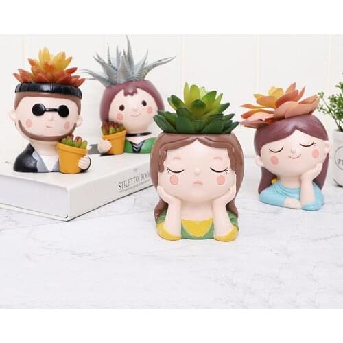 Cute Cartoon Doll Flower Pot Desktop Ornaments Resin Vase Home Decoration Gardening Supplies Plant Pot Succulent Pot