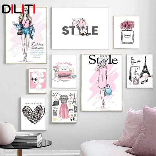 Fashion Girl Wall Art Pictures Flower Perfume High Heels Canvas Painting Nordic Beauty Room Decorative Posters and Prints